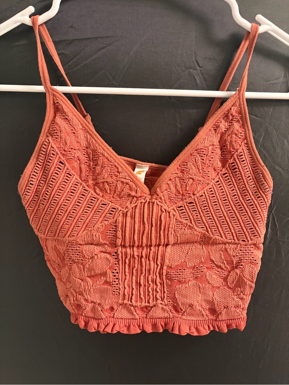 Fornia Terracotta Rust Textured Floral Bralette Crop Top Size S